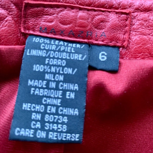 bcbg max azria - Red Leather Moto Pants Size 6 Straight Leg Lined, soft leather - Picture 2 of 3